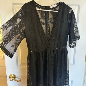Black Lace Dress with Sheer Sleeves
